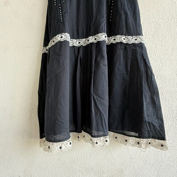 Y2K Dress Lace Midi Floral Embroidered Beaded Tiered Hem Whimsigoth Coquette S - Picture 3 of 9